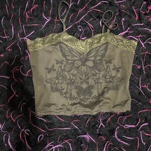Olive Green Lace Trim Butterfly Cami